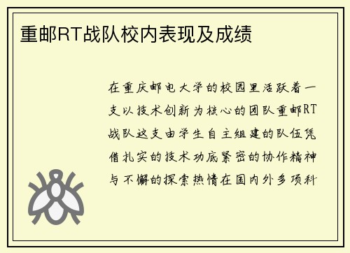 重邮RT战队校内表现及成绩