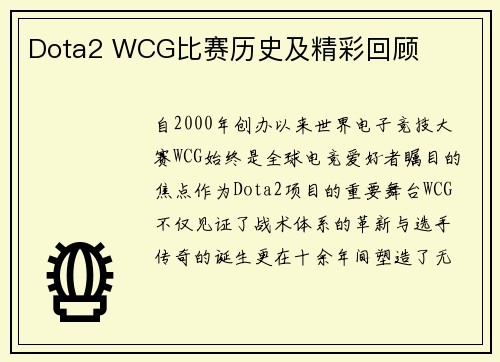 Dota2 WCG比赛历史及精彩回顾